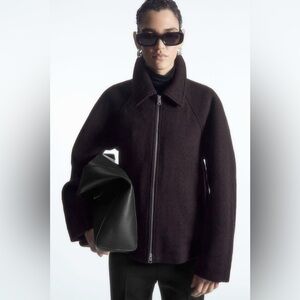 Cos Oversized Boiled-Wool Jacket, size xs, navy/checked, BNWT